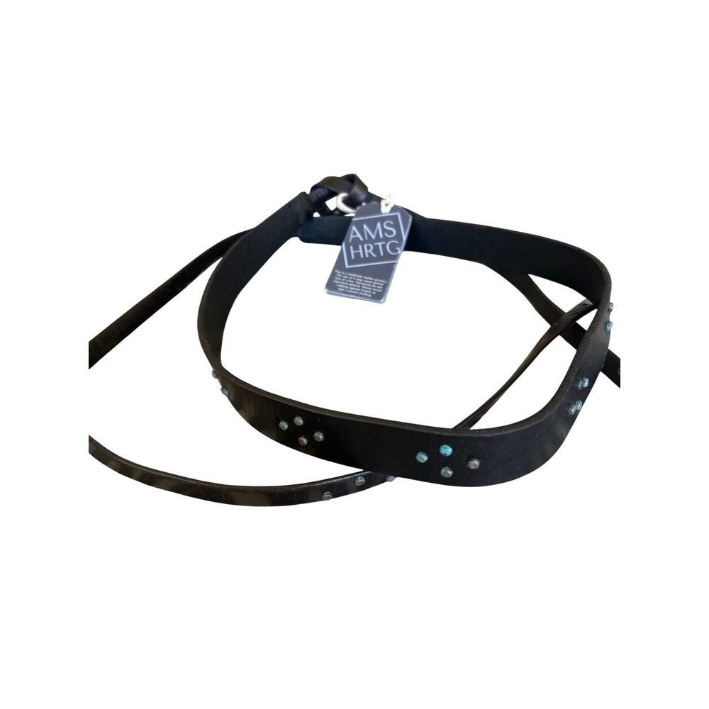Amsterdam Heritage Black Leather Wrap Belt Studded Turquoise Handmade NEW